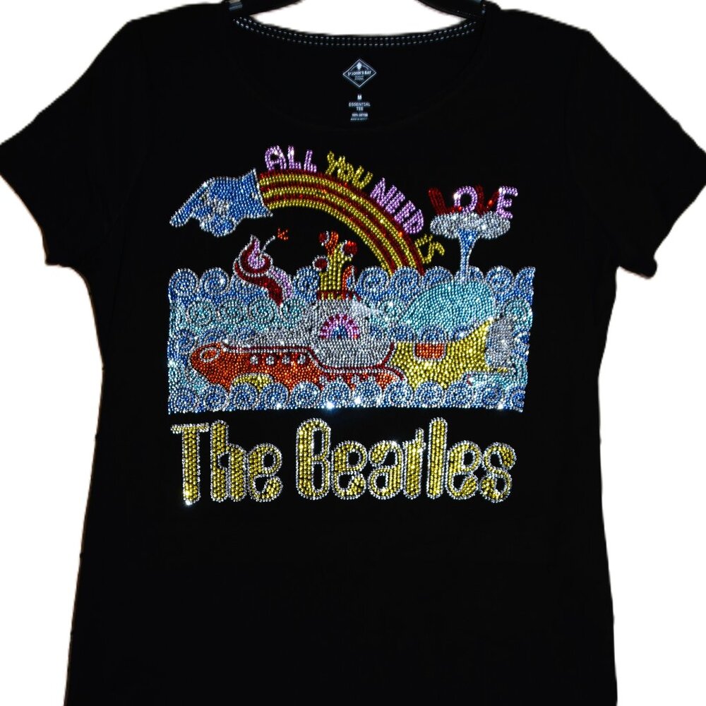 The Beatles Black Short Sleeve Rhinestone Tee